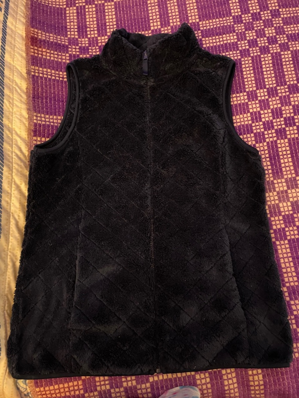 Time and Tru Navy Blue Faux Fur Quilted Sleeveless Vest